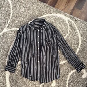 Nautica Black and White Casual Button Down Shirt with Vertical Stripes